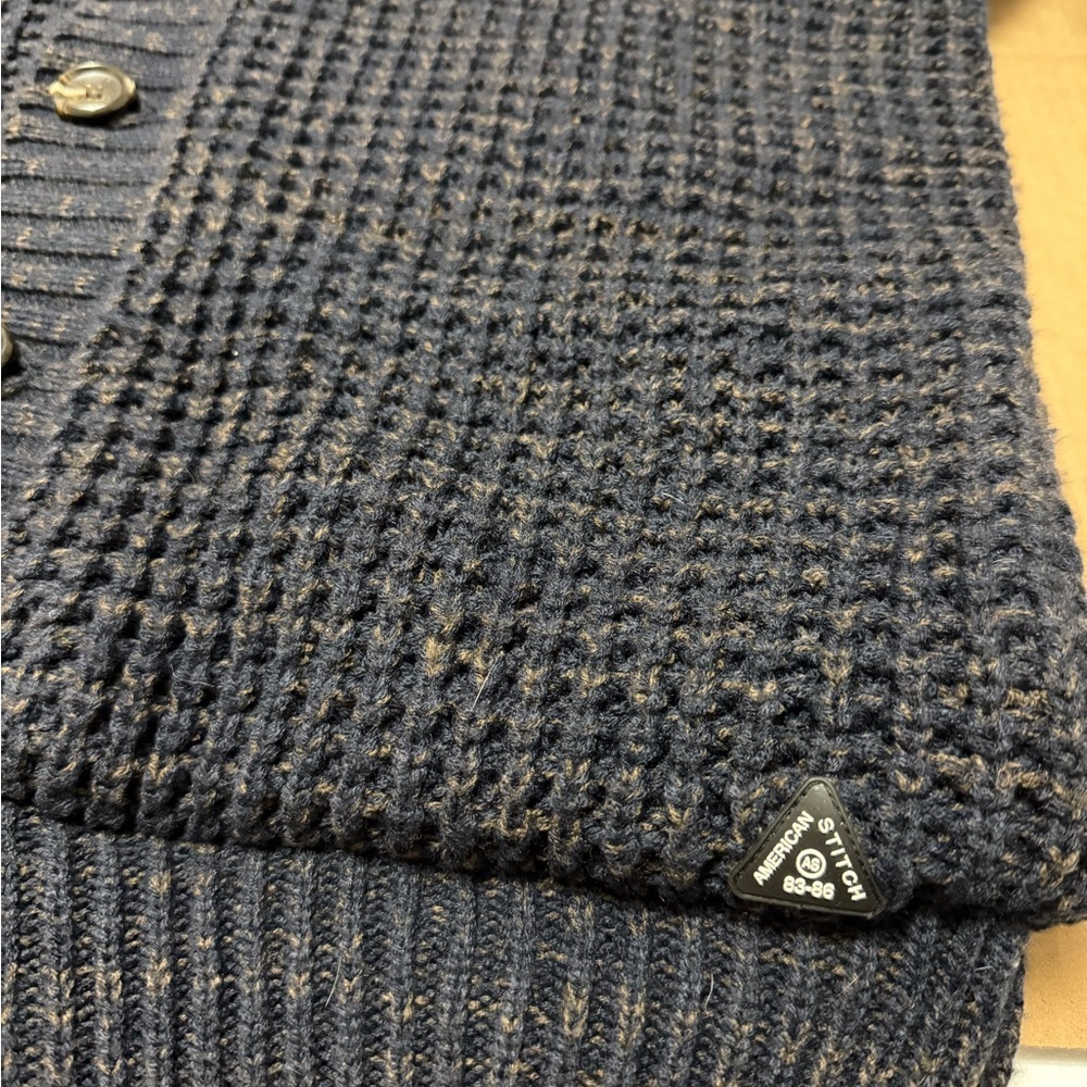 American Stitch Men’s XL Quilted Knit Cardigan in Dark Blue Lined Elbow Patches - Picture 6 of 9